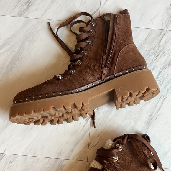 Steve Madden Rainier cognac suede leather platform lace up combat boots 10 - Picture 5 of 10